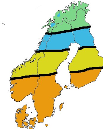 Scandinavia and Finland aurora viewing zones map