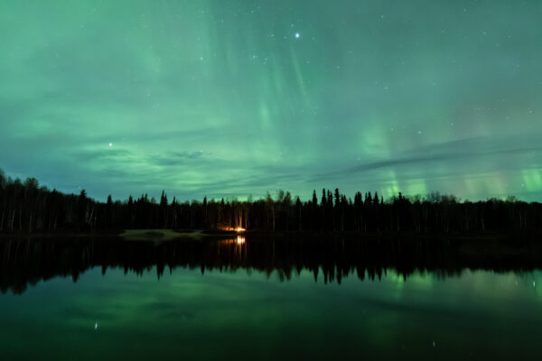 Lone Alaskan Campfire under the aurora 1 dsc 9109