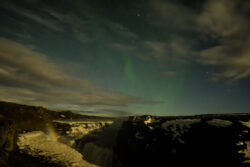 Faint aurora arc and rare 'moonbow' over Gullfoss waterfall 22 dsc 9938
