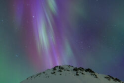 Rare purple, white, and blue aurora beaming above Alaskan Mountain Peak 4 dsc 3875