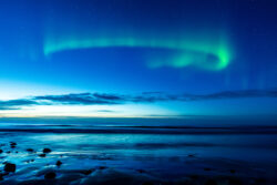 Green halo aurora over the beach at dusk dsc 4392