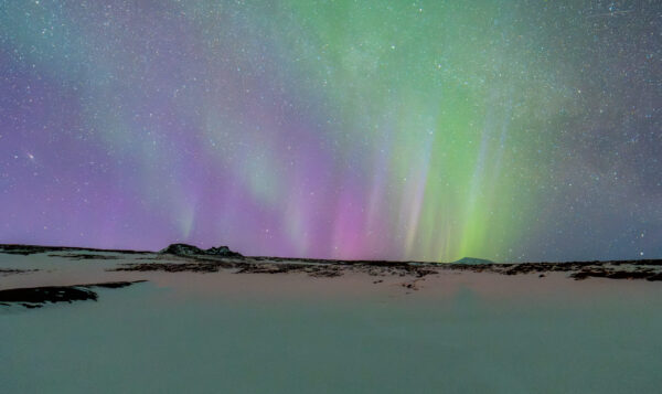 Colorful aurora and Milky Way over Snaefellsnes Highlands dsc 4517